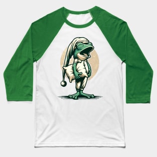 Sleepy frog wearing a nightcap, holding a pillow Baseball T-Shirt